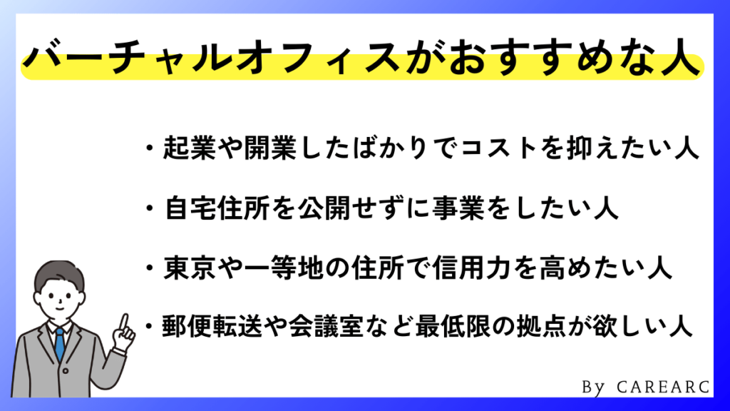 バーチャルオフィスがおすすめな個人事業主・法人